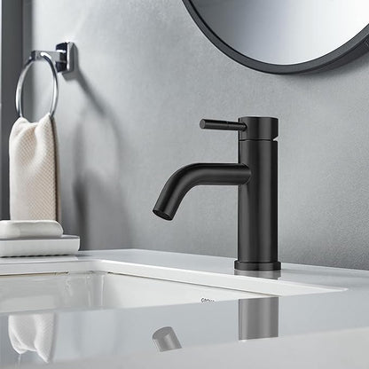 Modern Single Handle Bathroom Faucet Single Hole Matte Black Bathroom Sink Faucet Stainless Steel Commercial Basin Faucet(Matte Black No Drain)