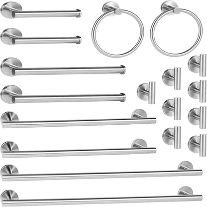 18 Piece Brushed Nickel Bathroom Hardware Set, Towel bar Set for Bathroom | 24 inch Silver Towel bar, Bathroom Towel Rack, Towel Ring, Toilet Paper Holder, Towel Hook, Bathroom Accessories Set