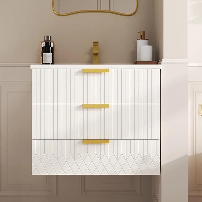 24 Inch Bathroom Vanity with Sink, Wall Mounted Bathroom Storage Cabinet with 2 Drawers, Floating Bathroom Vanities with Decor Line