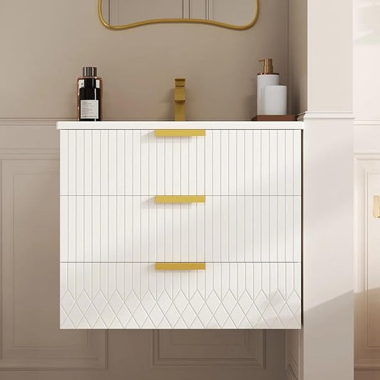 24 Inch Bathroom Vanity with Sink, Wall Mounted Bathroom Storage Cabinet with 2 Drawers, Floating Bathroom Vanities with Decor Line