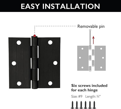 Design House Door Hinges for Interior Doors 10-Pack 3-1/2-inch x 3-1/2-inch, Design House Square Corner Steel Door Hinge Door Hardware, Oil Rubbed Bronze, 181503