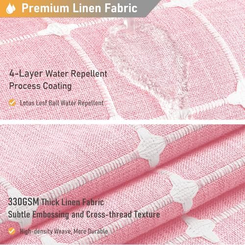 BTTN 60x72 Boho Farmhouse Linen Heavy Duty Fabric Shower Curtain Set, Pink