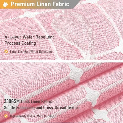 BTTN 60x72 Boho Farmhouse Linen Heavy Duty Fabric Shower Curtain Set, Pink