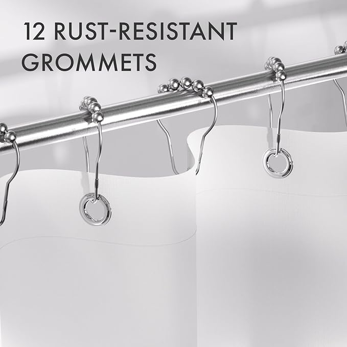 AmazerBath Long Shower Curtain, 72x78 Ombre Black Fabric Shower Curtain Set with 12 Shower Curtain Hooks, Farmhouse Cloth Black and White Shower Curtain, Washable Bathroom Shower Curtain Sets