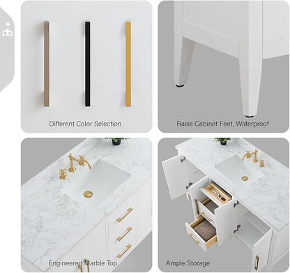 Vanity Art 60 inch Bathroom Vanity with Single Sink & Ceramic Top, Vanity Cabinet with Soft-Closing Doors, Drawers, Solid Wood Frame, White, VA9060-SW-BN1