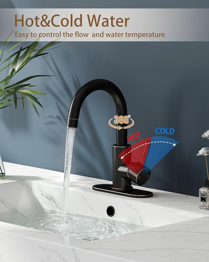 Bathroom Faucets, Bar Sink Faucet Single Hole for Bathroom Kitchen Campers with Pop-Up Drain Hose, Suitable for Farmhouse Vanity Lavatory