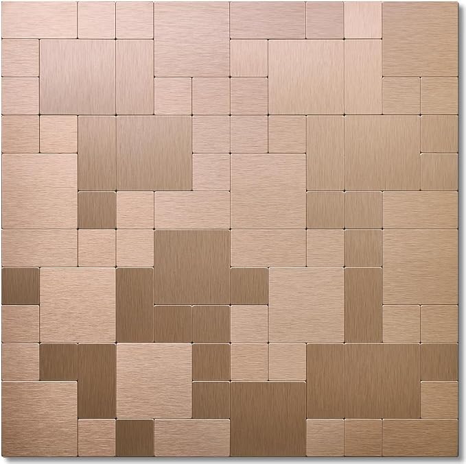 DICOFUN 1 Sheet Copper Peel and Stick Tile Backsplash, Stainless Steel Kitchen Metal Backsplash Tile, Stick on Backsplash for Stove, Brushed Gold