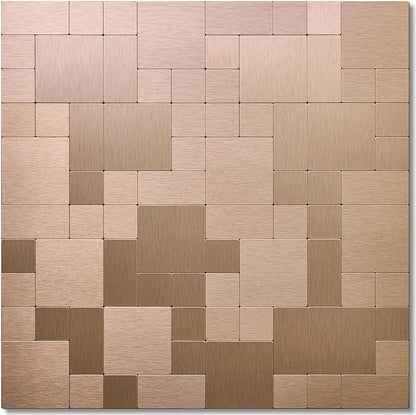 DICOFUN 1 Sheet Copper Peel and Stick Tile Backsplash, Stainless Steel Kitchen Metal Backsplash Tile, Stick on Backsplash for Stove, Brushed Gold