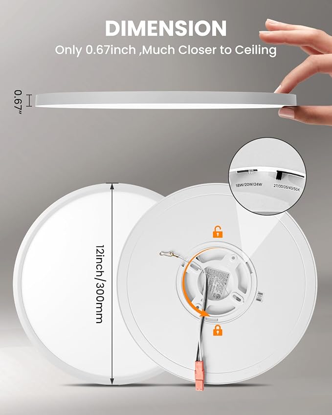 12 Inch Flush Mount Light, Dimmable 5CCT Selectable, 0.67 Inch Slim Round, 24W Surface Mount LED Ceiling Light for Laundry, Office,12 Inch 6Pack Silver