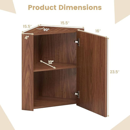 Giantex Corner Medicine Cabinet, 23.5” Over The Toilet Storage Cabinet with Mirror Door, Adjustable Shelf, Clear Reflection, Space-Saving Mirrored Cabinet, Bathroom Wall Cabinet for Entryway, Brown