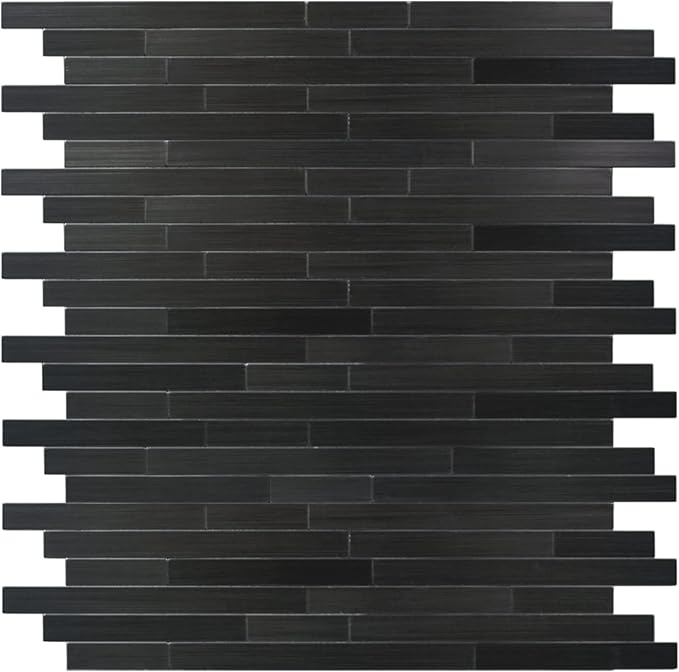 Black Peel and Stick Backsplash Subway Tile, Self Adhesive Aluminum Metal Backsplash DIY Stick on Wall Tiles for Kitchen Bathroom (6 Sheets)