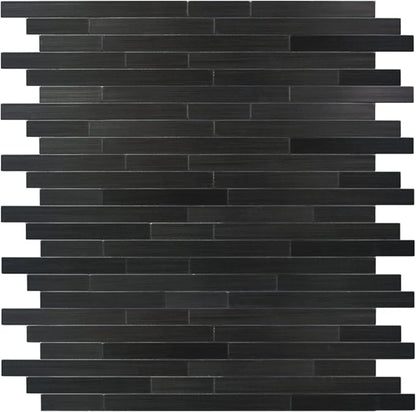 Black Peel and Stick Backsplash Subway Tile, Self Adhesive Aluminum Metal Backsplash DIY Stick on Wall Tiles for Kitchen Bathroom (6 Sheets)
