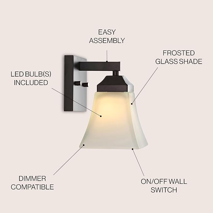 JONATHAN Y 5" Oil Rubbed Bronze 1-Light Modern Cottage LED Vanity Light Wall Sconce, Farmhouse Wall Lamp for Bathroom Mirror Kitchen, White Glass Shade, LED Bulb Included JYL7522A