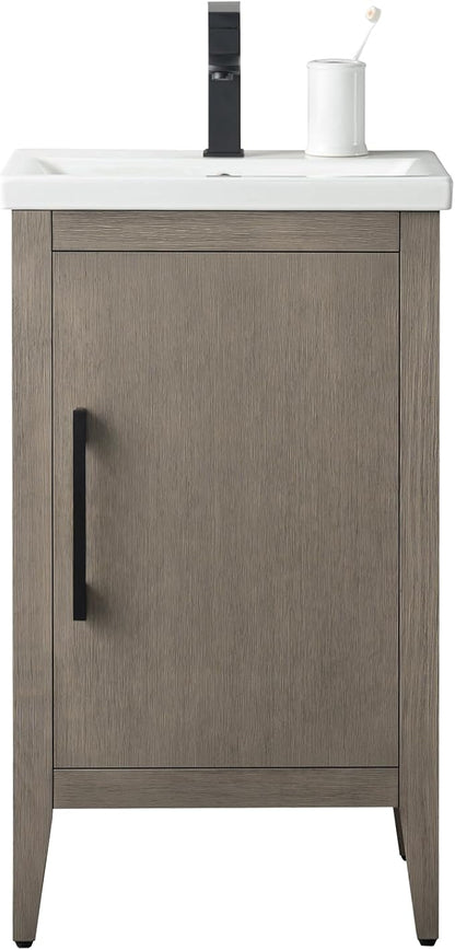 HomeBeyond 20 Inch Bathroom Vanity with Sink & Ceramic Top, Single Vanity Cabinet with Basin, Soft-Closing Doors & Matte Black Hardware, Driftwood Gray