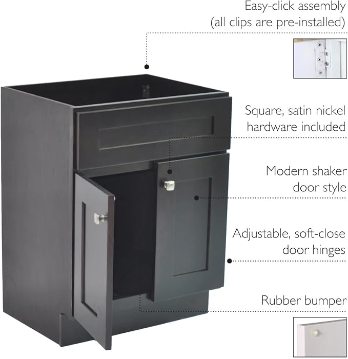 Design House Brookings Bathroom Vanity, 24", Espresso | Adjustable Hinges, Freestanding, Contemporary/Modern, Wood, Bath, 586966