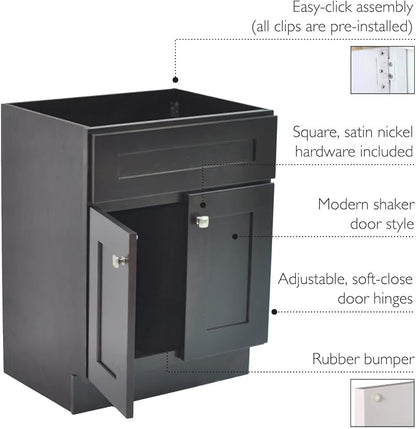 Design House Brookings Bathroom Vanity, 24", Espresso | Adjustable Hinges, Freestanding, Contemporary/Modern, Wood, Bath, 586966