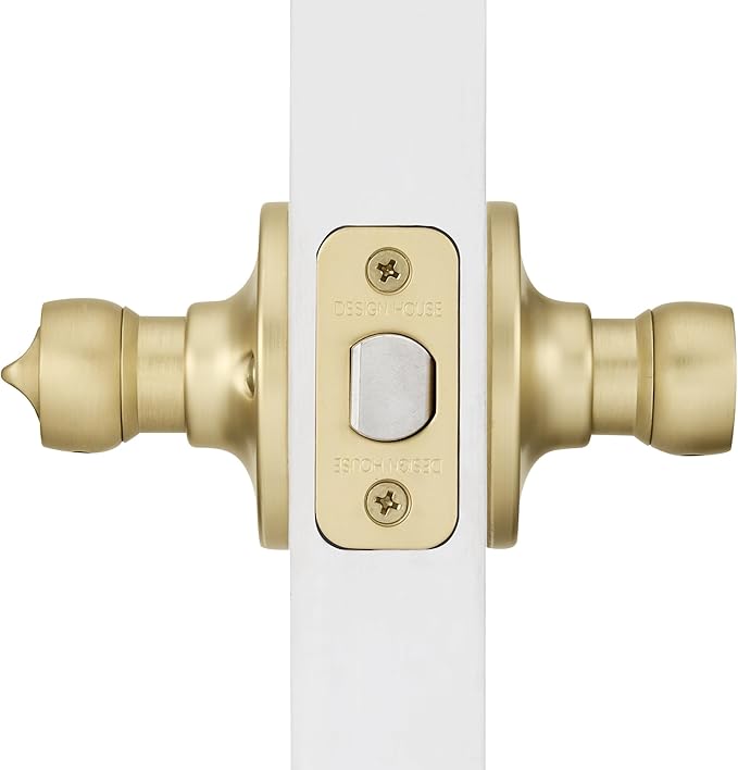 Design House Springdale Privacy Bedroom Bathroom Interior Door Lever Handle Lockset with Lock, Satin Gold, 6.375 in x 1.94 in x 2.625 in, Item 728907