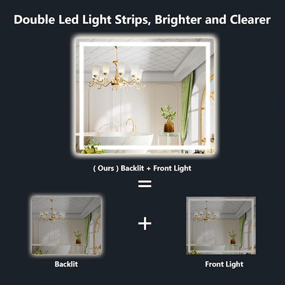 44x32 LED Bathroom Mirror with Lights, Lighted Vanity Mirror | Backlit and Front Light, Anti-Fog, 3 Color Dimmable, Memory, Tempered Glass, IP54 Waterproof, UL Listed