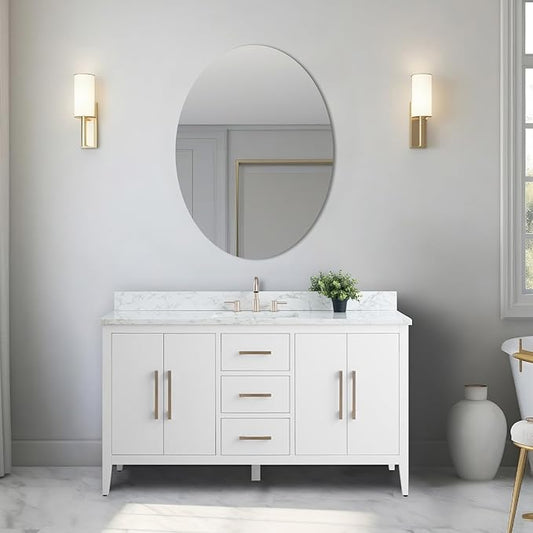 Vanity Art 60 inch Bathroom Vanity with Single Sink & Ceramic Top, Vanity Cabinet with Soft-Closing Doors, Drawers, Solid Wood Frame, White, VA9060-SW-BN1