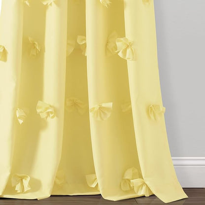 Lush Decor Riley Light Filtering Window Curtain Panel, Single 54" W x 84" L, Yellow - Cute Yellow Curtains for Bedroom - Bow Decor - Coquette Curtains for Windows