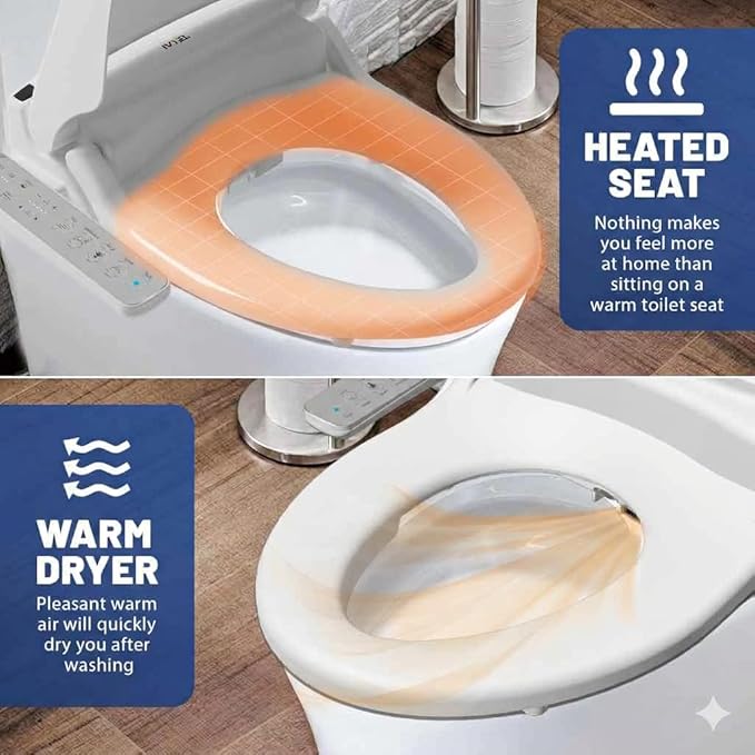 J-2 Smart Electric Bidet for Toilet Seat, Fits Round toilets,Warm water, Heated bidet toilet seat, Heated Dryer, Child Function, Stainless Steel Self-Cleaning Nozzle, LED Night Light
