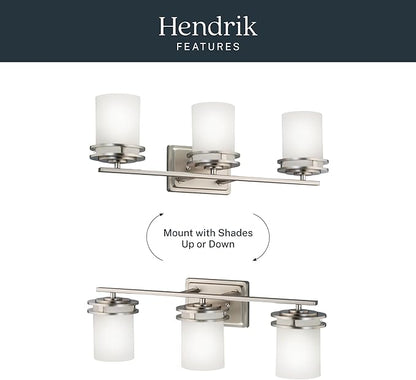 Kichler Hendrik 24" Vanity Light in Brushed Nickel, 3-Light Modern Bathroom Vanity with Satin Etched Cased Opal Glass, (24" W x 8" H), 5078NI