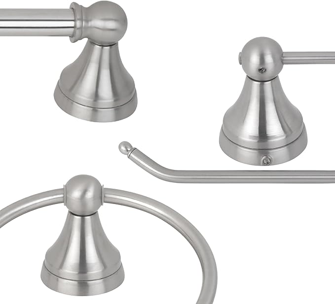 Globe Electric 50700 3-Light Vanity All-in-One Bathroom Set, 5 Piece Brushed Steel Finish, 70, Bulb Not Included