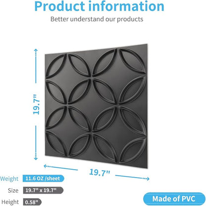Art3d PVC 3D Wall Panel Interlocked Circles in Matt Black Cover 32 Sq.ft, for Interior Ceiling and Wall Decor for Residential or Commerical | Waterproof, Scratch Resistant, Wall & Ceiling Decor Panels, Ideal for Commercial Spaces