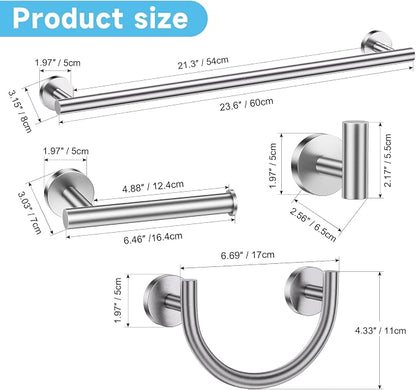 Brushed Nickel Towel Bar Set, 5-Piece Bathroom Hardware Accessories Set with Smiley Face Towel Rings, Stainless Steel Wall-Mounted Towel Holder Set for Bathroom,23.6 Inch