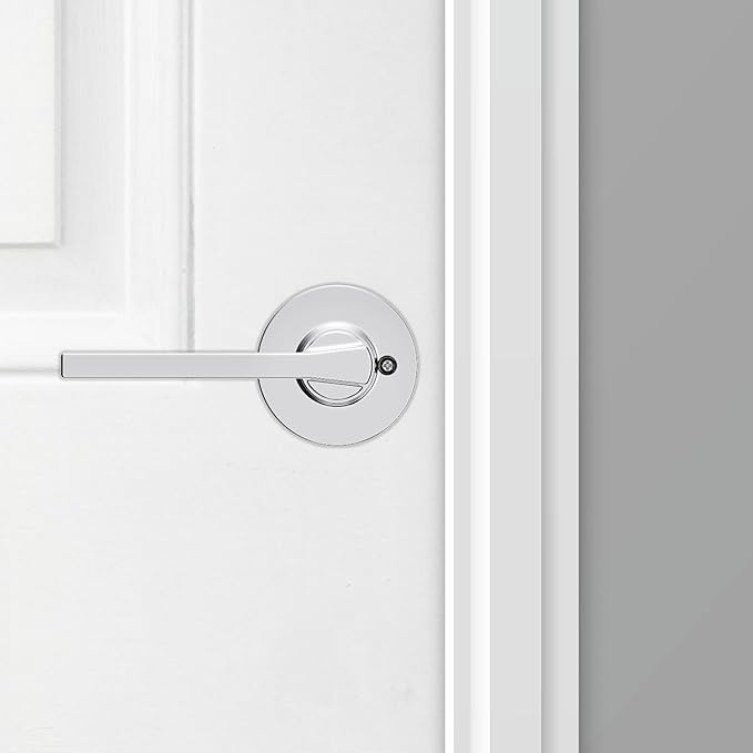 Kwikset Casey Dummy Round Door Handle, Single Sided Lever for Closets, French Double Doors, and Pantry, Polished Chrome Non-Turning Reversible Interior Push/Pull Lever