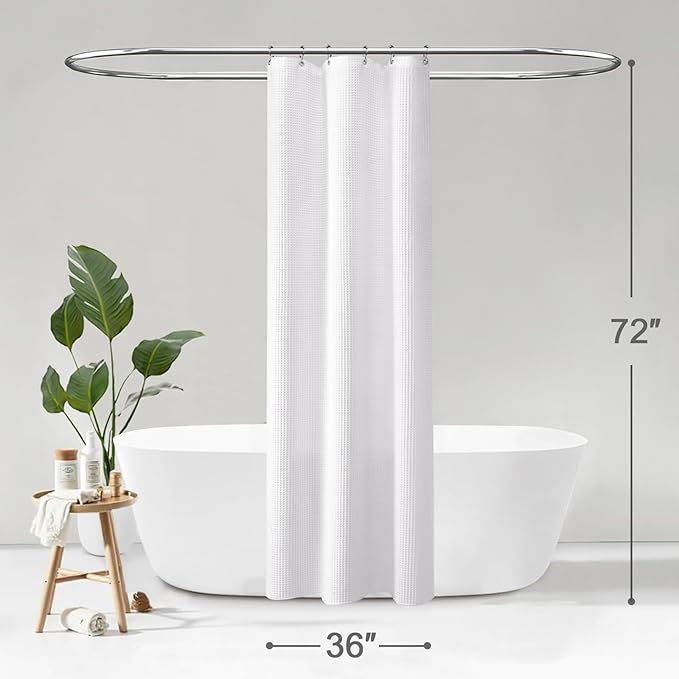Stall Waffle Shower Curtain - White Cotton Fabric Texture Heavyweight Shower Curtains for Narrow Bathroom，Washable，36Wx72L