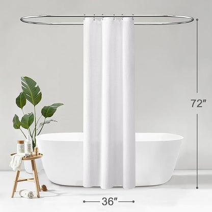 Stall Waffle Shower Curtain - White Cotton Fabric Texture Heavyweight Shower Curtains for Narrow Bathroom，Washable，36Wx72L