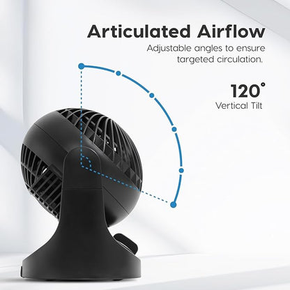 IRIS USA WOOZOO Small Desk Fan, Air Circulator, 3 Speeds, 32ft Max Air Distance, 120° Adjustable Tilt, 27.5db Quiet Motor, Small Fan for Bedroom, Office, Dorm, Black