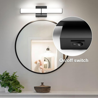 OOWOLF 2Pack 17.3Inch Black Vanity Light Fixture with Switch, 12W 5000K Led Bathroom Light Fixture Over Mirror, Hardwired Wall Light, 1200LM Vanity Light Bar for Mirror Bedroom Hallway Living Room