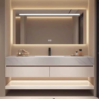 Bathroom Vanity with Sink, Single Sink Bathroom Vanity with Smart LED Defog Mirror, Display Time, Ceramic Sink, Soft Closing, Fully Pre-Assembled (White, 52in Mirror Double Sink)