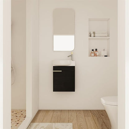 17'' Wall Mounted Bathroom Vanity Sink Combo for Small Space, Modern Bathroom Vanity Set with Ceramic Sink Top, Hanging Garage Vanities Compact Floating Small Cabinet for Bath Room, Black