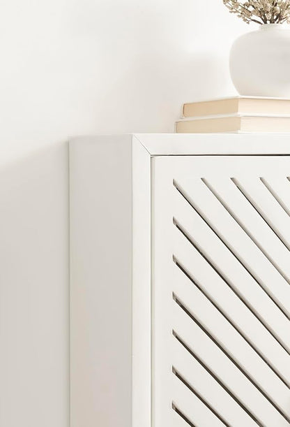 Kate and Laurel Mezzeta Decorative Coastal Two-Door Floating Bathroom Cabinet; 22 x 7 x 28; White; Decorative Over Toilet Storage Cabinet for Use as Bath Storage or Living Room Decor