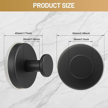 Large Suction Cup Hooks, Heavy Duty 15lb Holds Towel & Robe, No-Drill Shower Bathroom Hooks for Tile Wall Glass Mirror, Mounts on Smooth Non-Porous Surfaces (2 Pack, Matte Black)