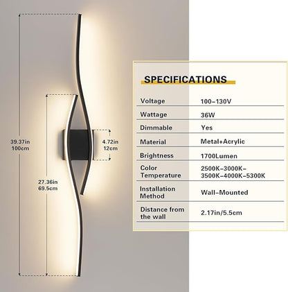 Joossnwell Bathroom Light Fixture Over Mirror 39.37 Inch Vanity Lights Bar for Bathroom Dimmable 5CCT Modern Vanity Light Black Led Bath Light Wall Lamp
