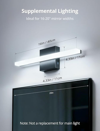 Combuh Modern Bathroom Light Fixtures Above Mirror Small Vanity Lighting Bar 16Inch, 5 Color Adjustable Black Simple Slim Led Wall Sconce IP44 Rustproof Bright 10W 880LM for Bath Restroom Makeup