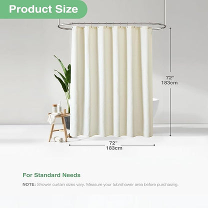 Waffle Shower Curtain 256 GSM Heavy Duty Fabric 72x72 Cream/Ivory | Thick Textured Cloth, Weighted Hem, Water Repellent Washable, Hotel Luxury Polyester Shower Curtain Set for Bathroom 12 Hooks