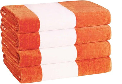 Superior Cotton Striped Beach Towels, Colorful Towels for Adult, Kid, Pool, Swimming, Sand, Travel, Large Oversized, Absorbent, Fast Drying, Bath Basics, Cabana Collection, Set of 4, Orange