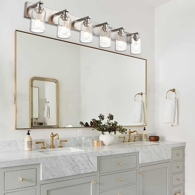 Bathroom Light Fixtures with Seeded Glass Shades, 6-Lights Vanity Lights Wall Mount Home Lighting for Kitchen Over Mirror