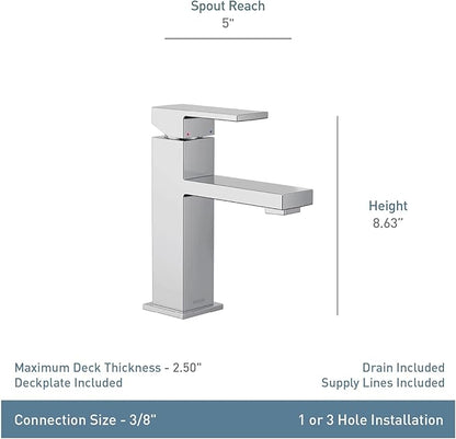 Moen Revyl Chrome One-Handle Single Hole Modern Bathroom Sink Faucet with Optional Deckplate and Spring Loaded Drain Assembly, 84771