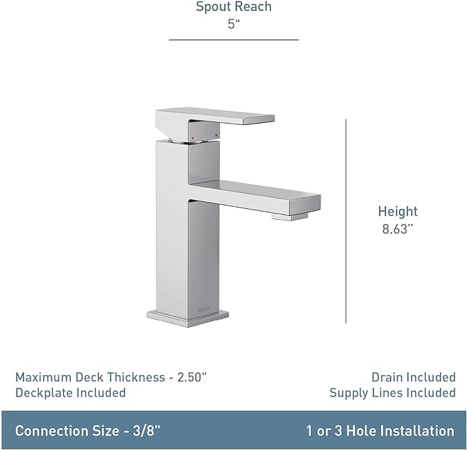 Moen Revyl Bronzed Gold One-Handle Single Hole Modern Bathroom Sink Faucet with Optional Deckplate and Spring Loaded Drain Assembly, 84771BZG