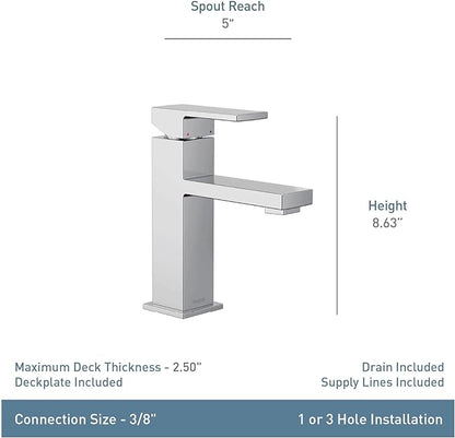 Moen Revyl Bronzed Gold One-Handle Single Hole Modern Bathroom Sink Faucet with Optional Deckplate and Spring Loaded Drain Assembly, 84771BZG