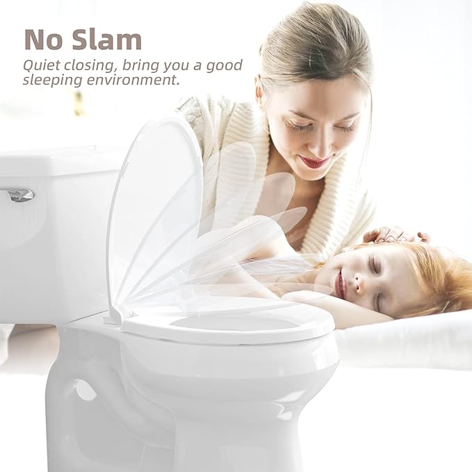 Round Toilet Seat, Slow Close Quick-Release Hinges, Heavy Duty Soft Close, Quiet-Close Lid And Seat For Standard Toilets, Easy To Install And Clean, Never Loosen, White(16.5”)