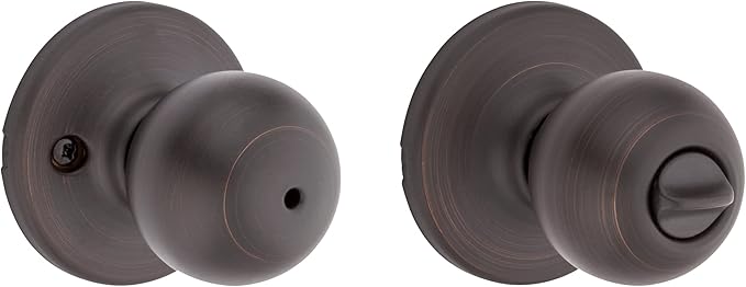 Kwikset Polo Interior Privacy Door Knob with Lock, Door Handle For Bathroom and Bedroom, Venetian Bronze Keyless Turn Lock Doorknob
