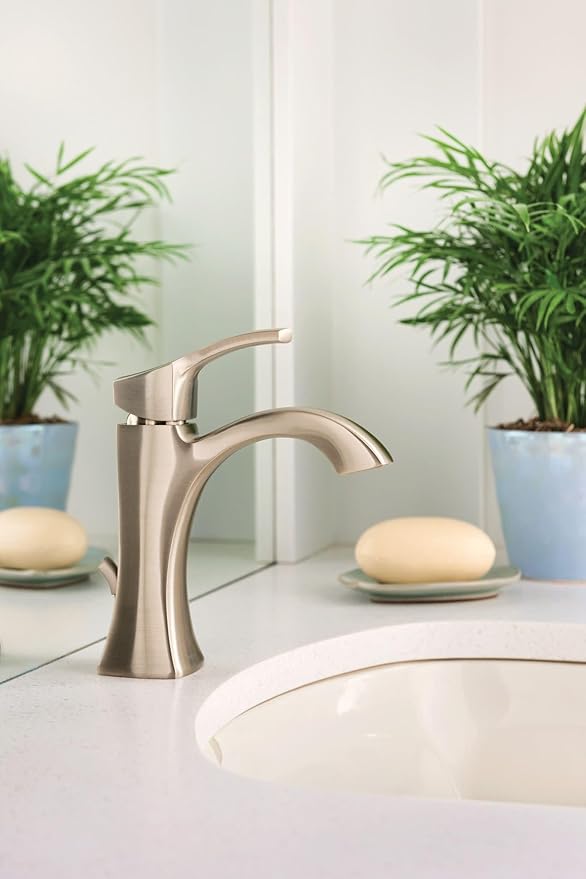 Moen Voss Brushed Nickel One-Handle Single-Hole High-Arc Bathroom Faucet with Drain Assembly, 6903BN