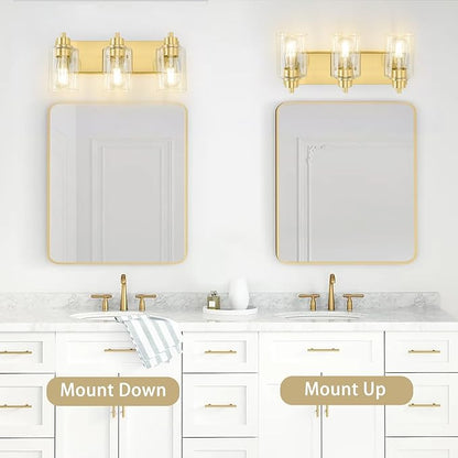 Gold Bathroom Light Fixtures, Bathroom Light Fixtures Over Mirror, Gold Vanity Lamp with Clear Glass